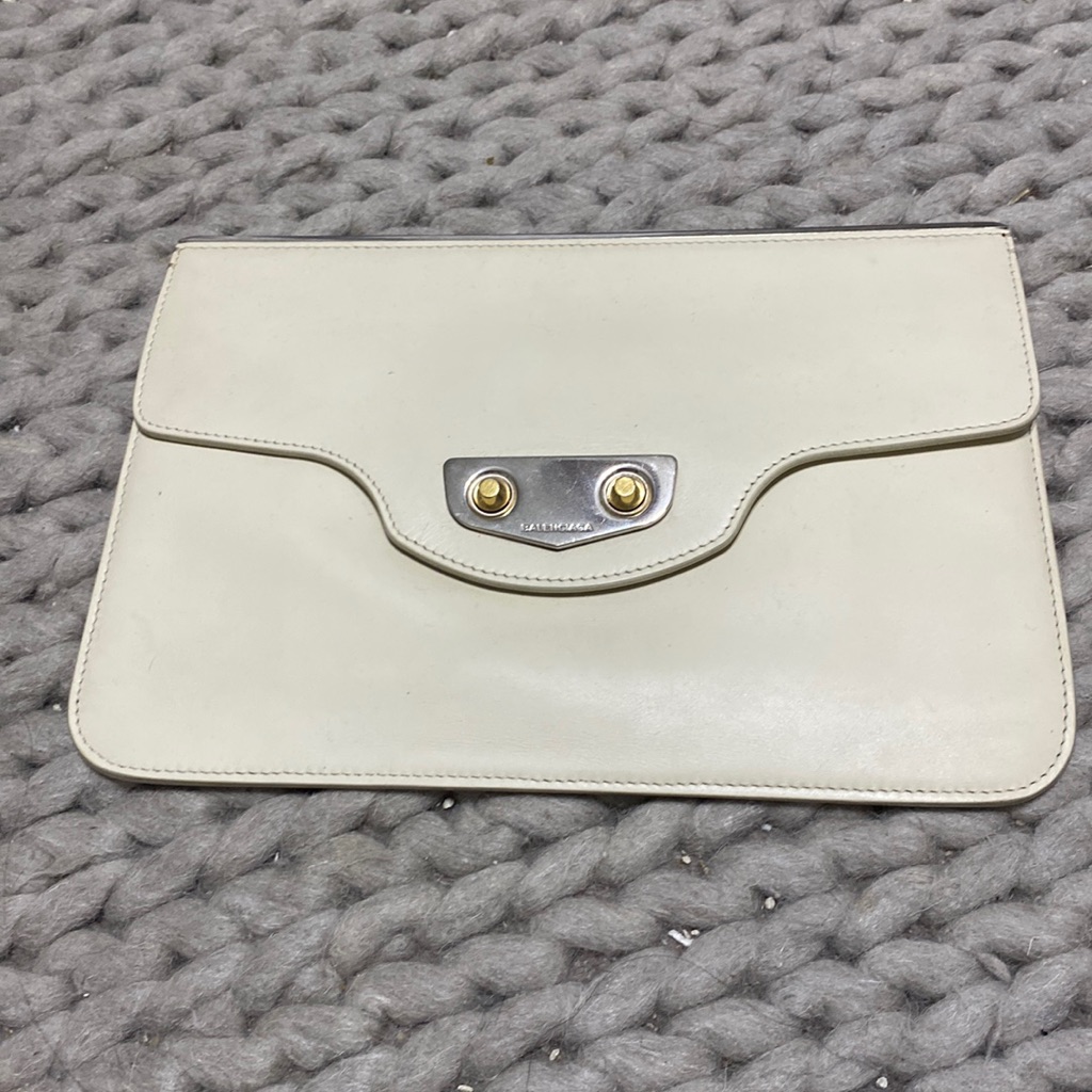 Balenciaga Rare Authentic Clutch White Leather Authentic Genuine